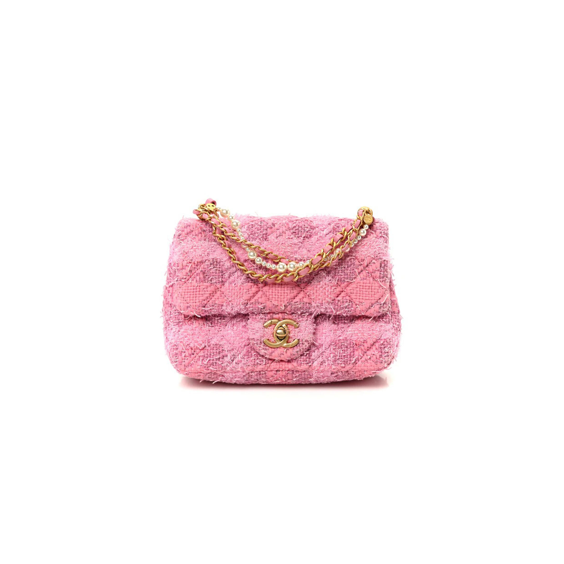 CHANEL TWEED QUILTED PEARL TWIST MINI SQUARE FLAP AS4385 (17*12.5*5cm)